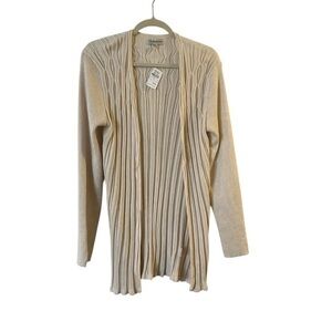 NWT Neiman Marcus Neutral Light Beige / Cream Ribbed Cardigan Sweater, M